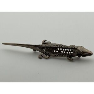 Vintage Unsigned Lizard Pre Columbian Replica Silver Tone Brooch